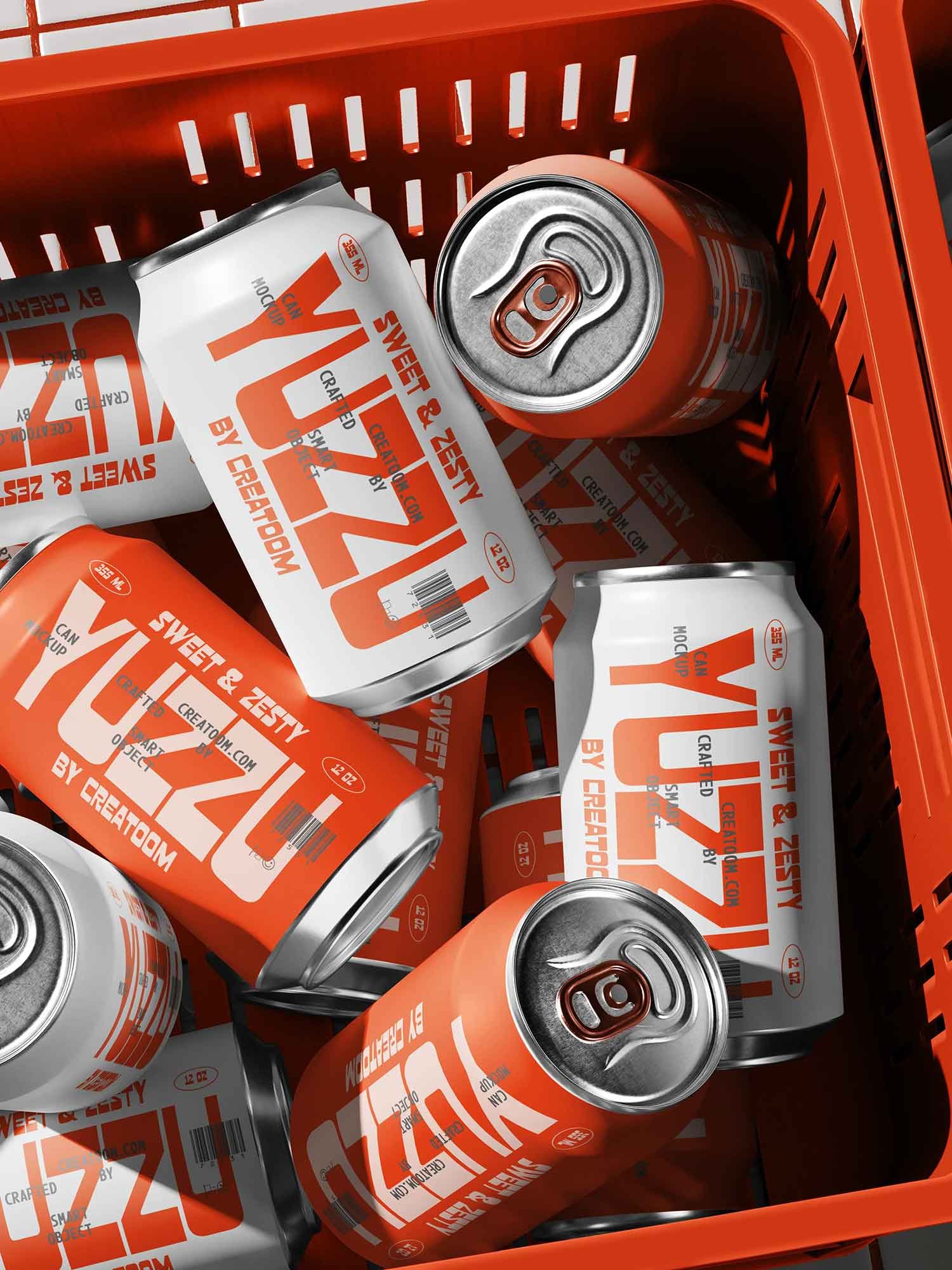 Cans Mockup in Shopping Basket