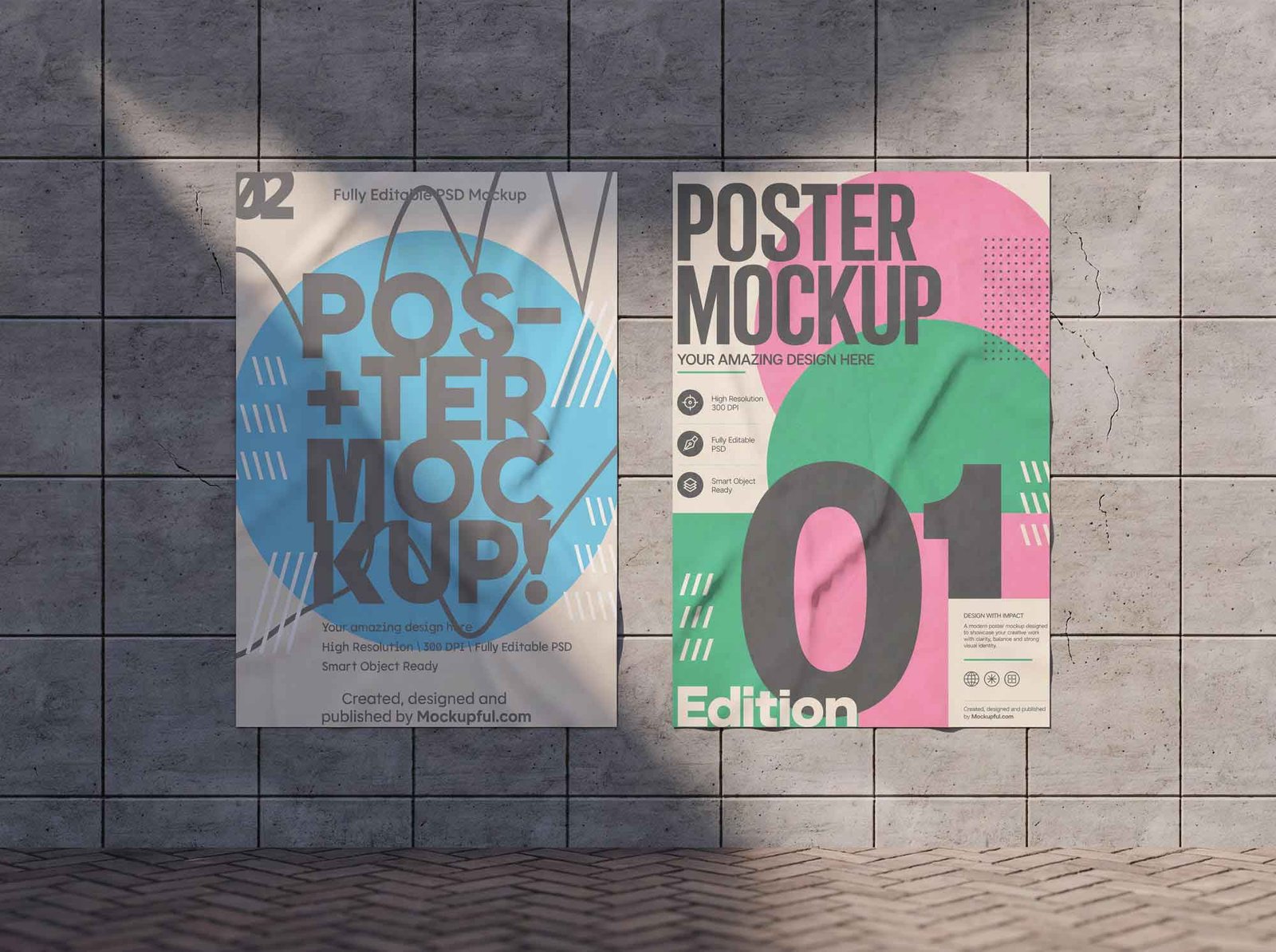 Poster Mockup on Concrete Wall 5 Scenes
