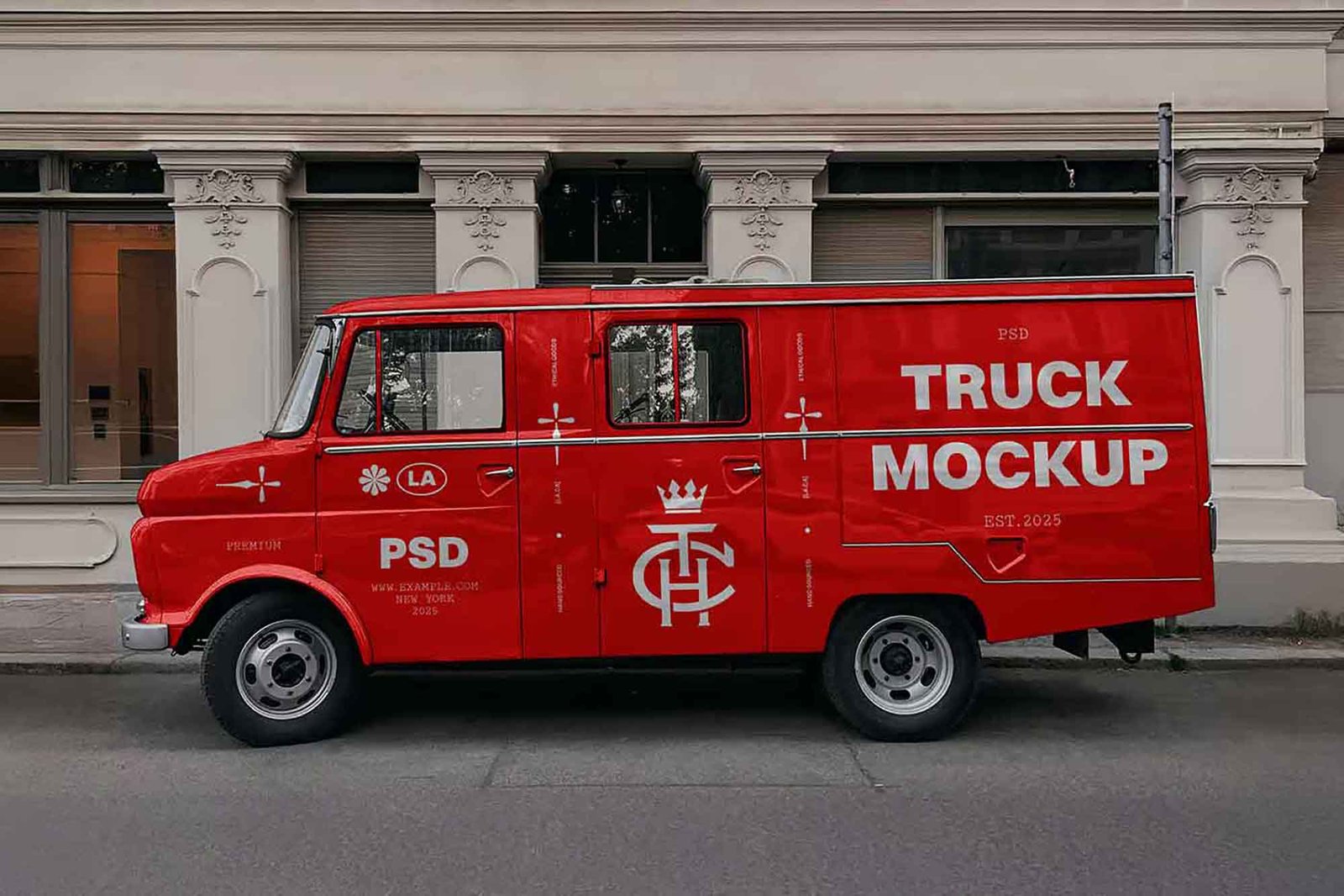 Truck Mockup Parked Next to Building