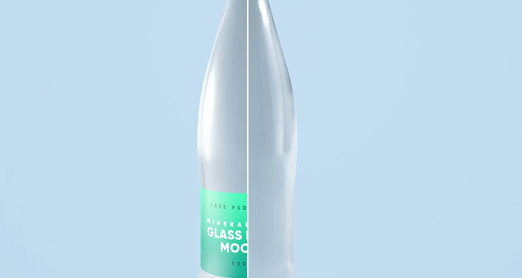 Glass bottle with mineral water mockup